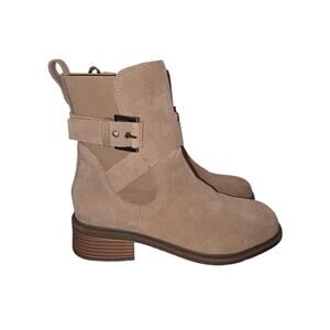 Ankle Boots David Pliner Mathilda‎ Suede Moto Tan Side Zip Women’s Size 6M